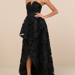 Lulus Majestic Glam Black Strapless Textured High-low Maxi Dress - Size XS